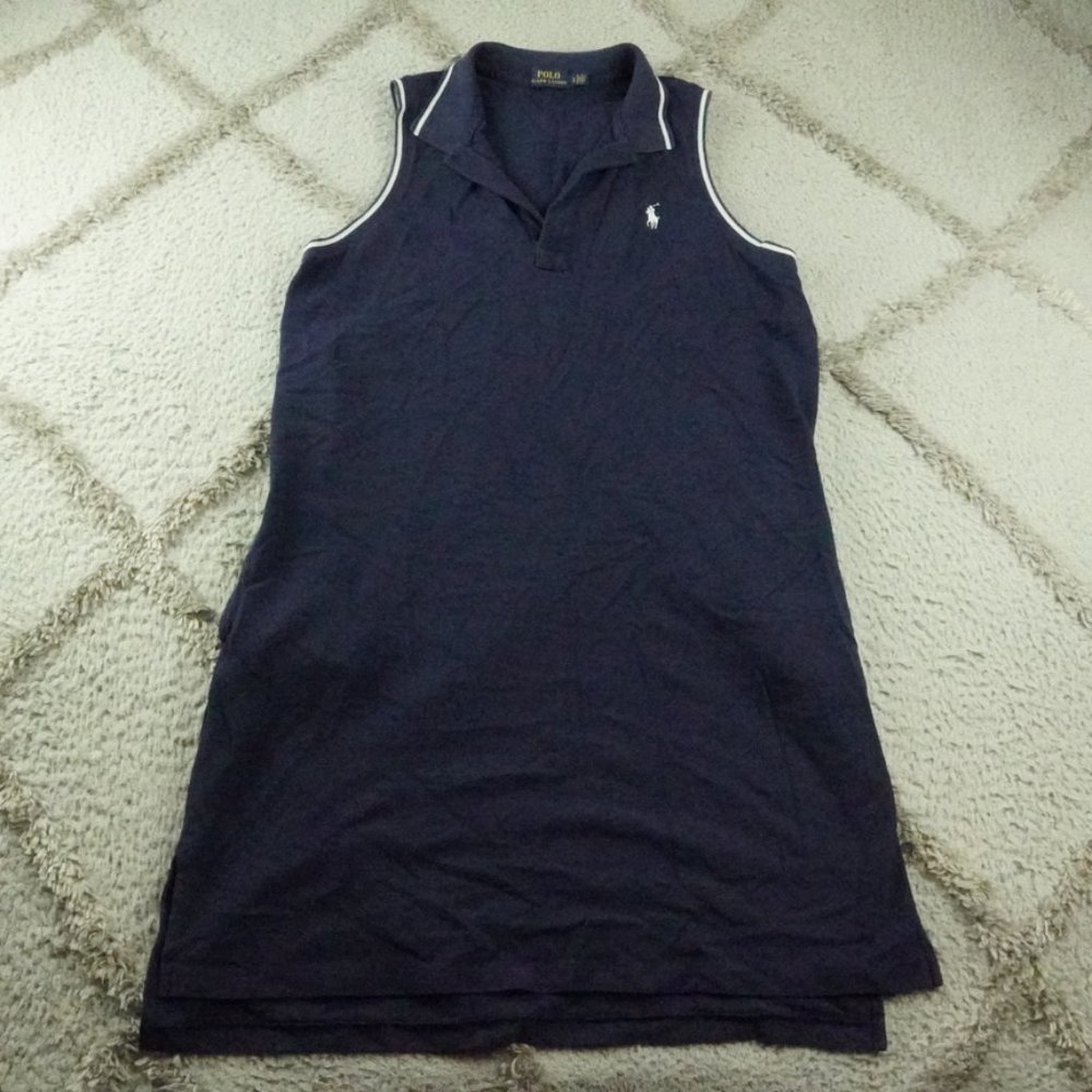 Polo by Ralph Lauren T-Shirt Dress Womens Large Blue V-Neck Pockets